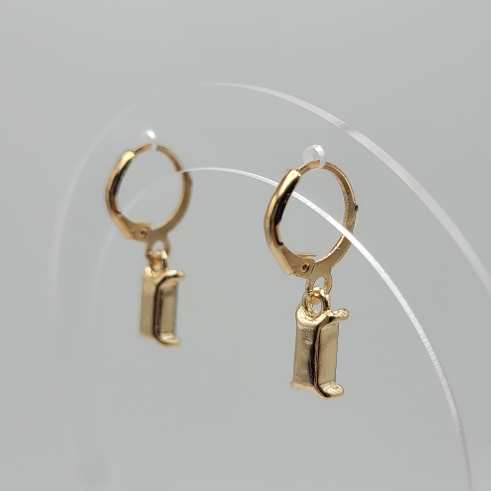 Citrine Yellow Gemstone Drop Huggie Earrings - Picture 3 of 4